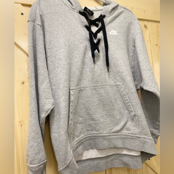 ❤️🤩Nike Athletic Grey Washed Tie Front Hoodie Oversized Sweater w Nike Logo - Picture 3 of 7